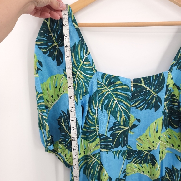 Draper James "June" 100% Linen Tropical Floral Midi Dress Pockets - Picture 15 of 16
